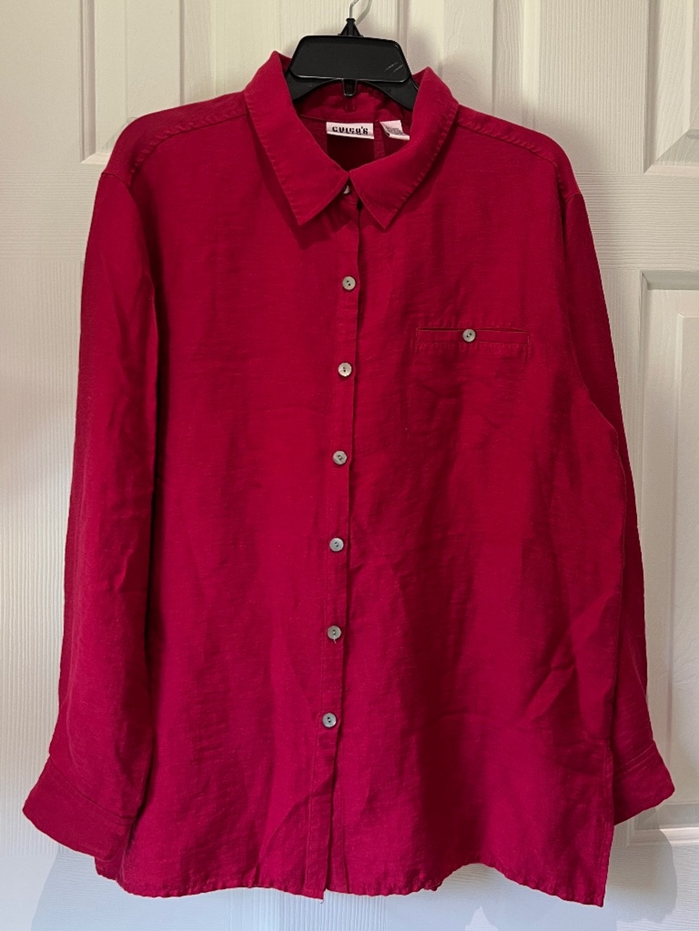 Chico's Linen Collared Button Tunic Blouse Womens Size XL Pink Beach Lagenlook
